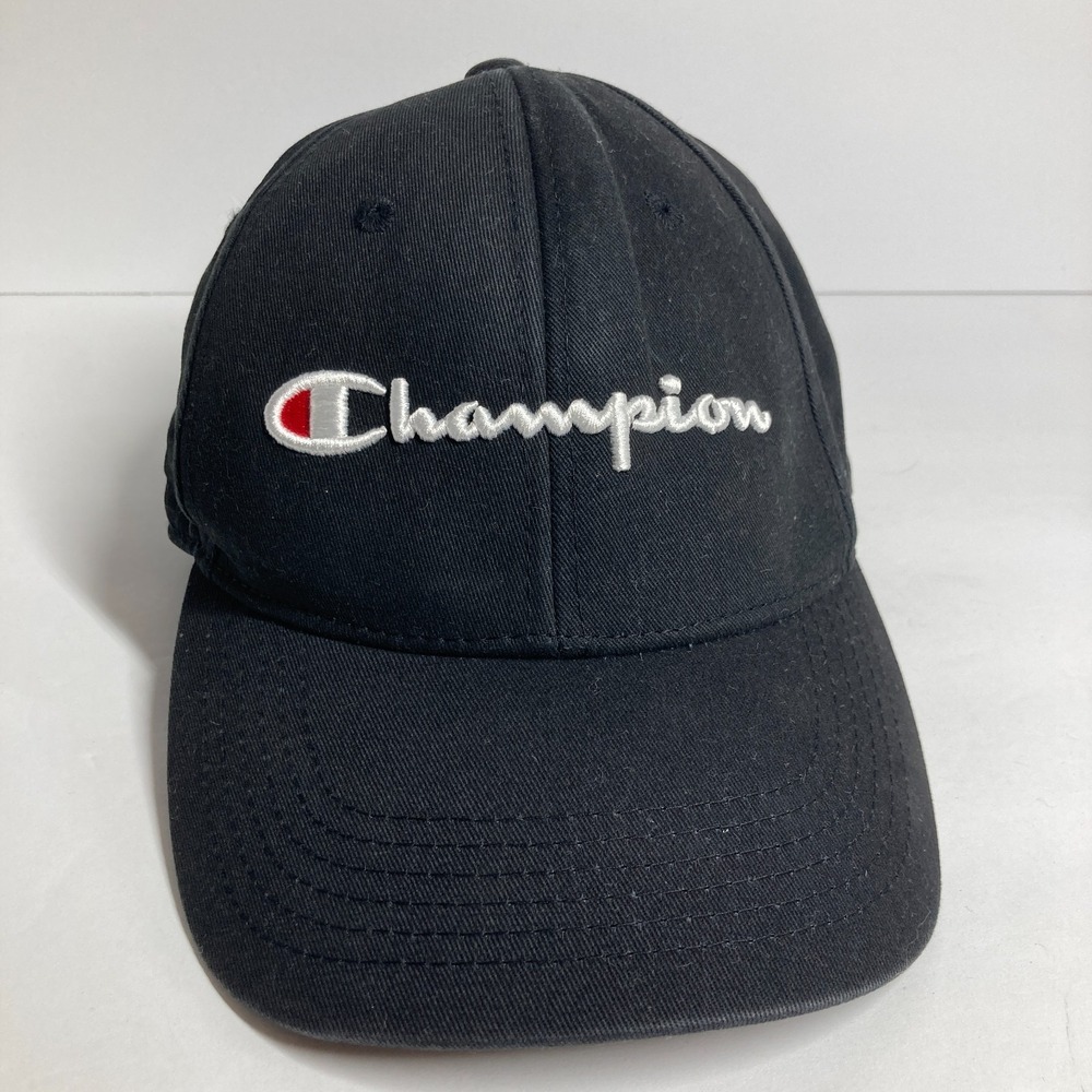 Champion Cap Hat Adult Adjustable Strapback Black Twill Athletic Sports FLAWS